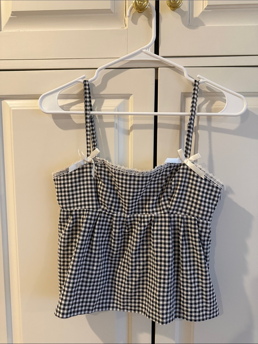 Gingham Peplum Cami Top in Black & White